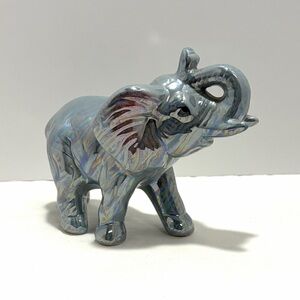 Vintage Ceramic Elephant Figurine - Iridescent Gray